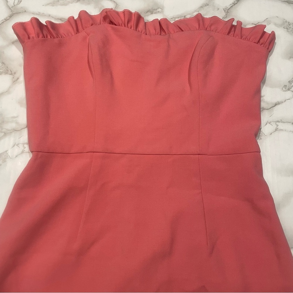 French Connection Whisper Ruth Frill Dress in Salmon Pink